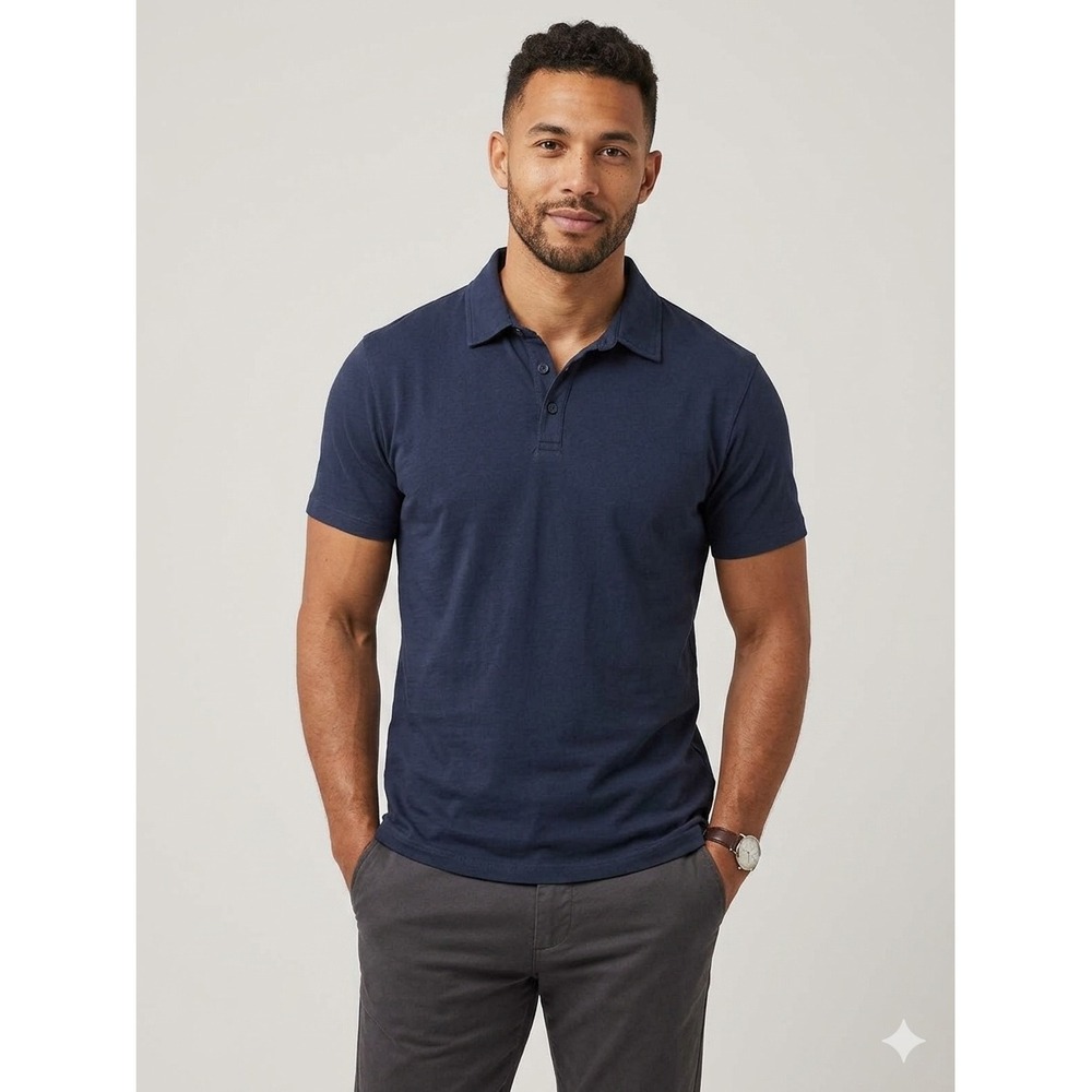 Pact Mens Organic Cotton Polo Shirt Navy Blue Short Sleeve Stretch‎ Size Large